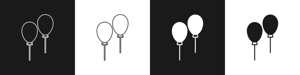 Set Balloons with ribbon icon isolated on black and white background. Vector