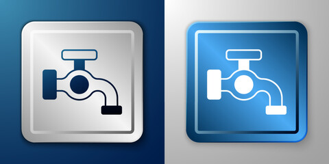 White Water tap icon isolated on blue and grey background. Silver and blue square button. Vector