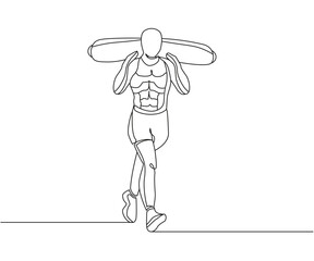 core bag carry exercise Line Drawing isolated on copy space white background, Sand bag core exercise editable vector illustration, Continuous one line drawing, Sand bag training outline illustration