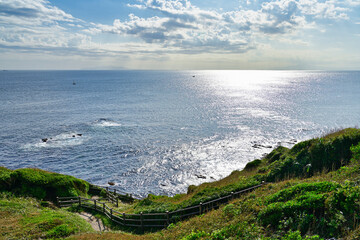 Fototapeta na wymiar The blue sea to see from Jogashima Park, Miura, Kanagawa, Japan