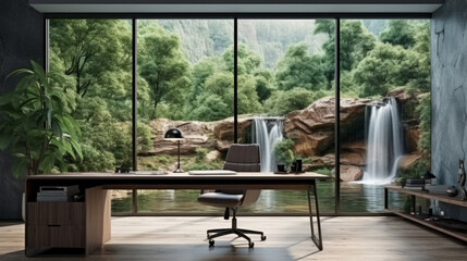 Modern home office. Luxury living. Beautiful views. Modern interior design concept.