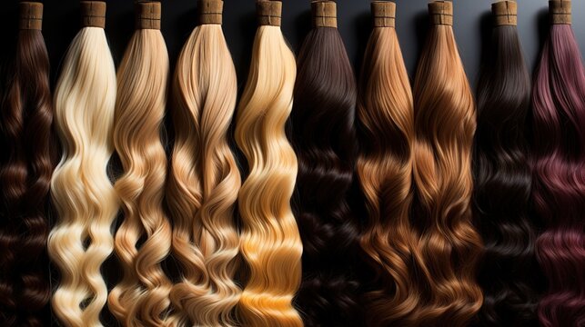 Generative AI, Beauty salon hair extensions different color samples 