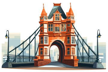 Fototapeta na wymiar Bridge, Drawbridge, City, Architecture, building construction, flat art illustration