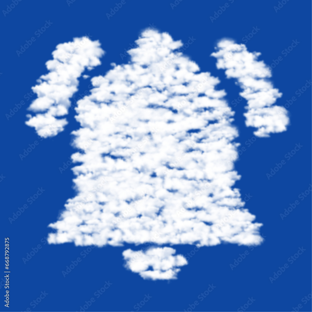 Poster clouds in the shape of a bell symbol on a blue sky background. a symbol consisting of clouds in the 