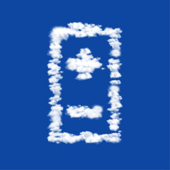 Fototapeta premium Clouds in the shape of a battery symbol on a blue sky background. A symbol consisting of clouds in the center. Vector illustration on blue background