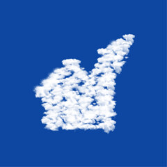 Clouds in the shape of a chart up symbol on a blue sky background. A symbol consisting of clouds in the center. Vector illustration on blue background