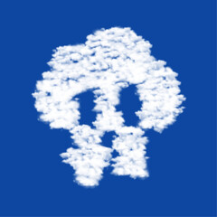 Clouds in the shape of a cloud technology symbol on a blue sky background. A symbol consisting of clouds in the center. Vector illustration on blue background