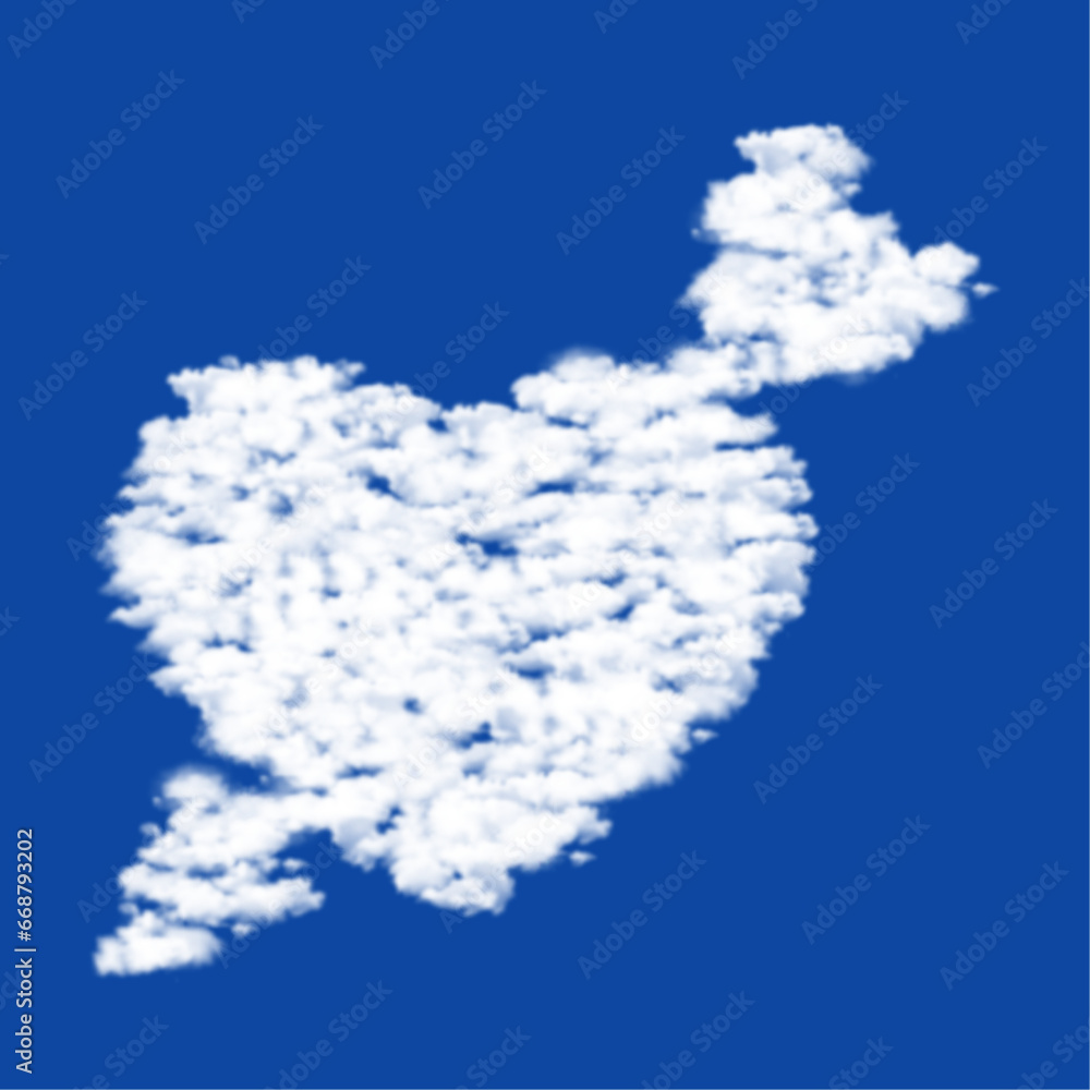 Poster clouds in the shape of a cupid arrow symbol on a blue sky background. a symbol consisting of clouds 
