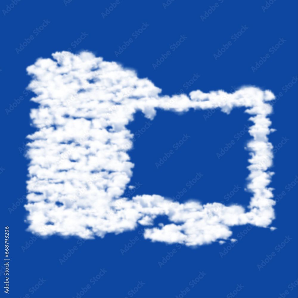 Aufkleber clouds in the shape of a desktop symbol on a blue sky background. a symbol consisting of clouds in t