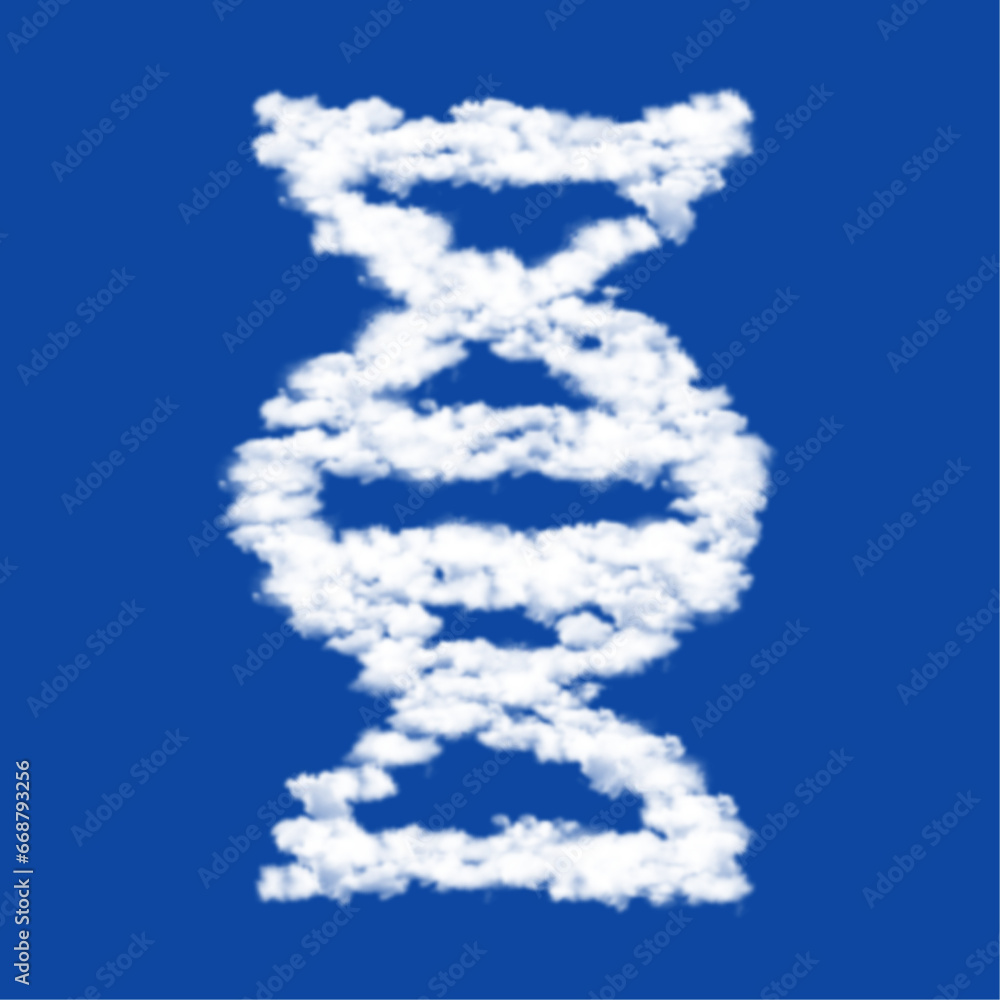 Poster clouds in the shape of a dna symbol on a blue sky background. a symbol consisting of clouds in the c