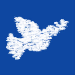 Clouds in the shape of a dove of peace symbol on a blue sky background. A symbol consisting of clouds in the center. Vector illustration on blue background