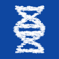 Clouds in the shape of a dna symbol on a blue sky background. A symbol consisting of clouds in the center. Vector illustration on blue background