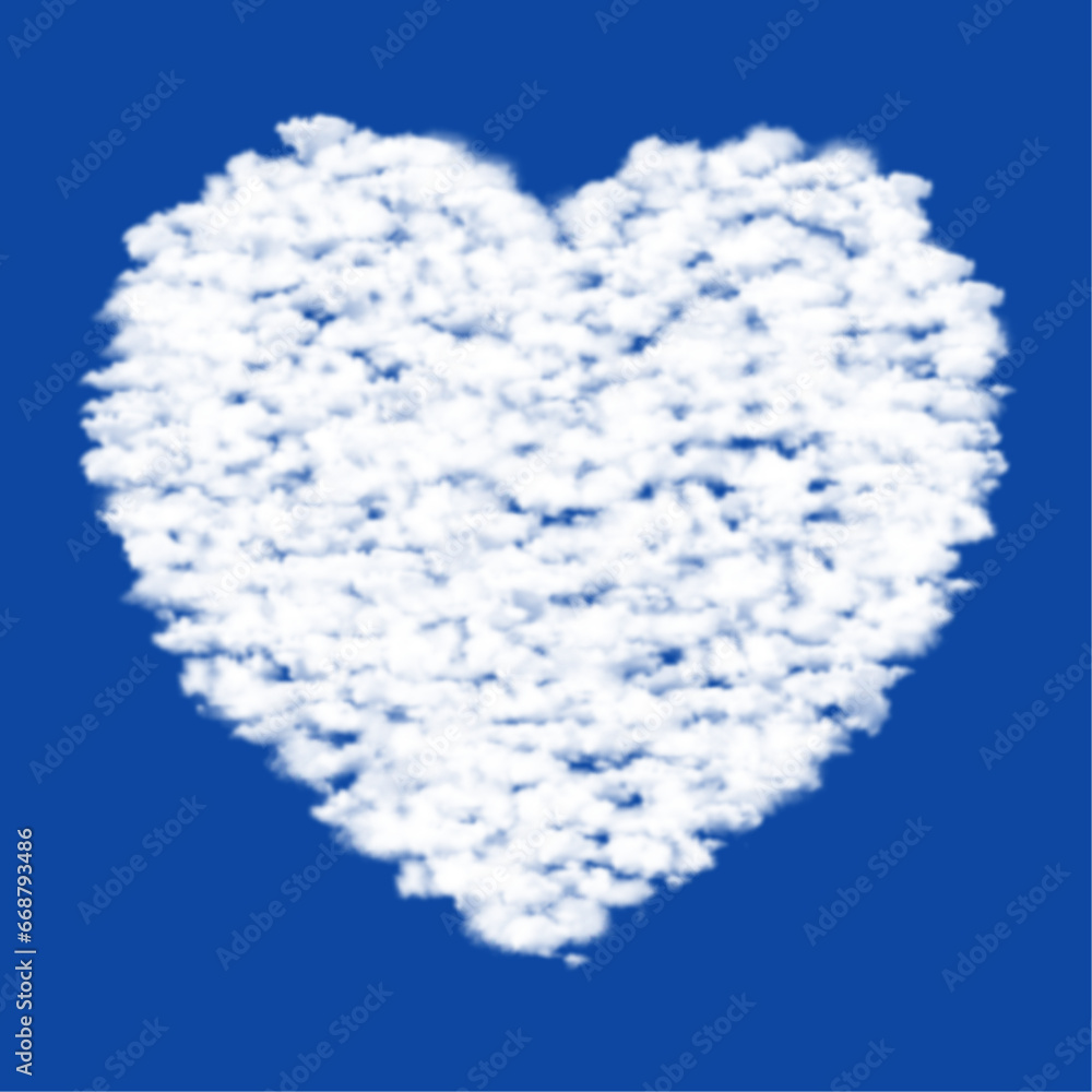 Poster clouds in the shape of a heart on a blue sky background. a symbol consisting of clouds in the center