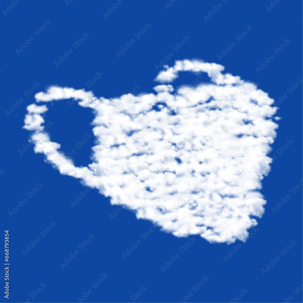 Poster clouds in the shape of a mask symbol on a blue sky background. a symbol consisting of clouds in the 