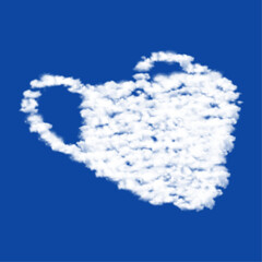 Clouds in the shape of a mask symbol on a blue sky background. A symbol consisting of clouds in the center. Vector illustration on blue background