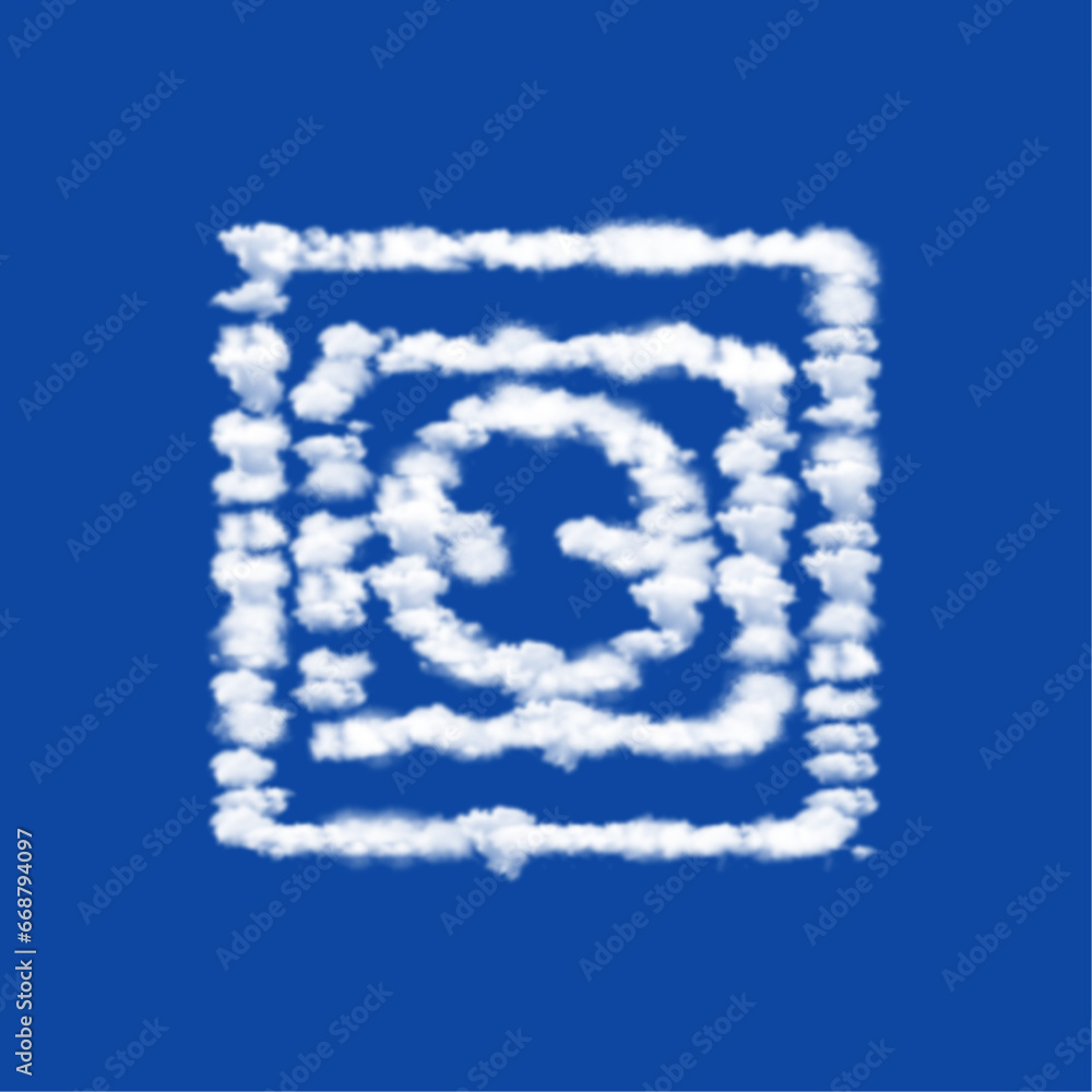 Poster clouds in the shape of a power socket symbol on a blue sky background. a symbol consisting of clouds