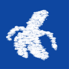 Clouds in the shape of a peeled banana symbol on a blue sky background. A symbol consisting of clouds in the center. Vector illustration on blue background