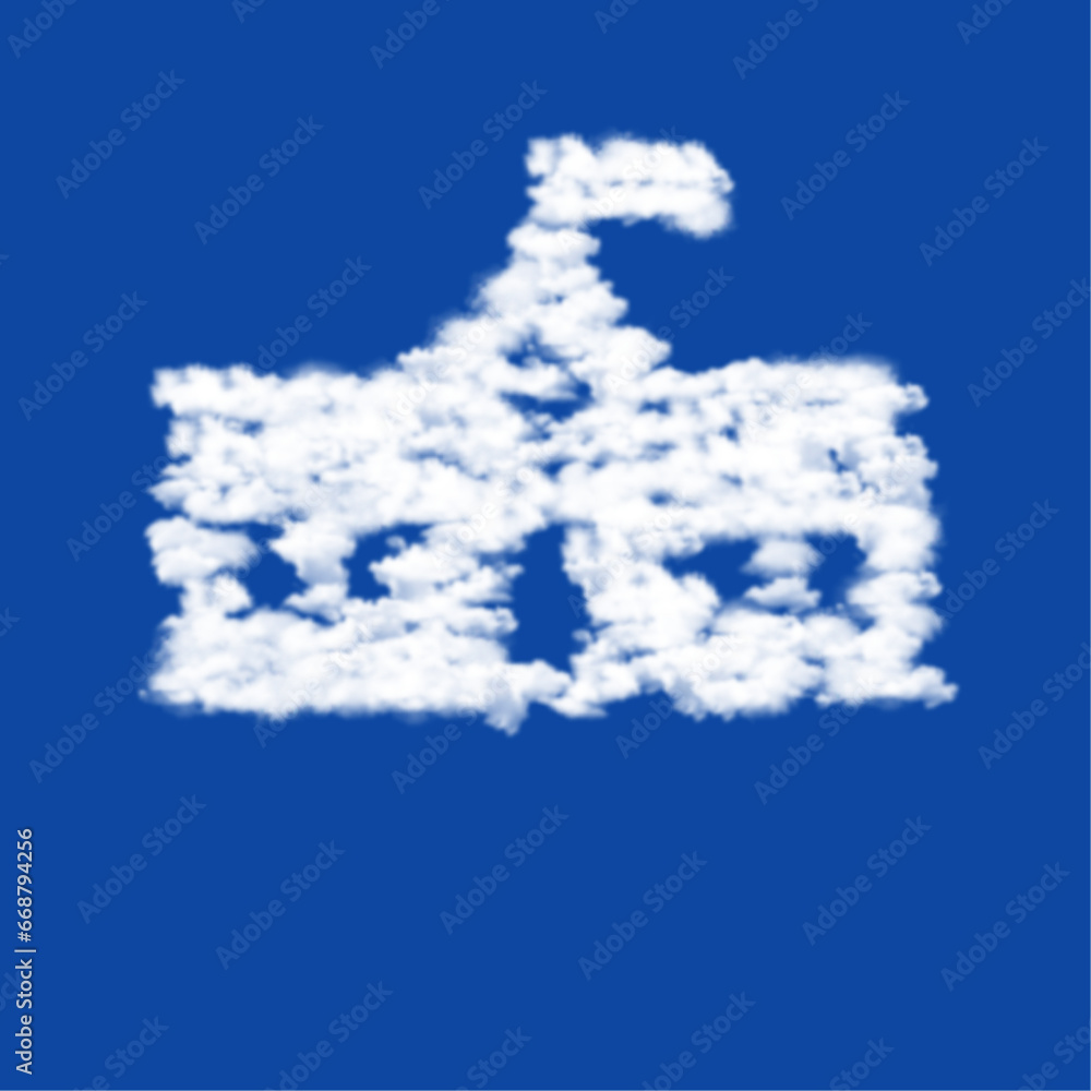 Poster clouds in the shape of a school building symbol on a blue sky background. a symbol consisting of clo