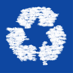 Clouds in the shape of a recycling symbol on a blue sky background. A symbol consisting of clouds in the center. Vector illustration on blue background