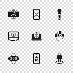 Set Augmented reality AR, Virtual glasses, 3d modeling, VR controller game, Wide angle picture, and icon. Vector