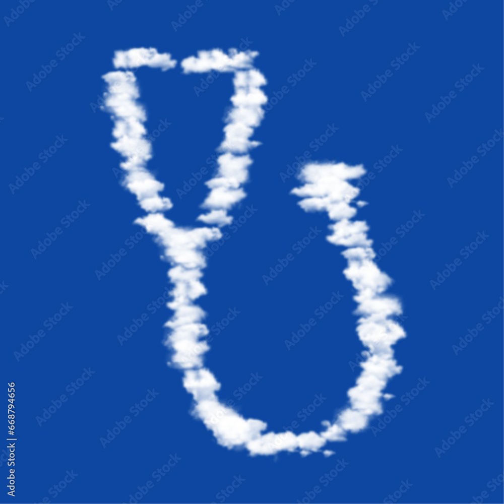 Poster clouds in the shape of a stethoscope symbol on a blue sky background. a symbol consisting of clouds 