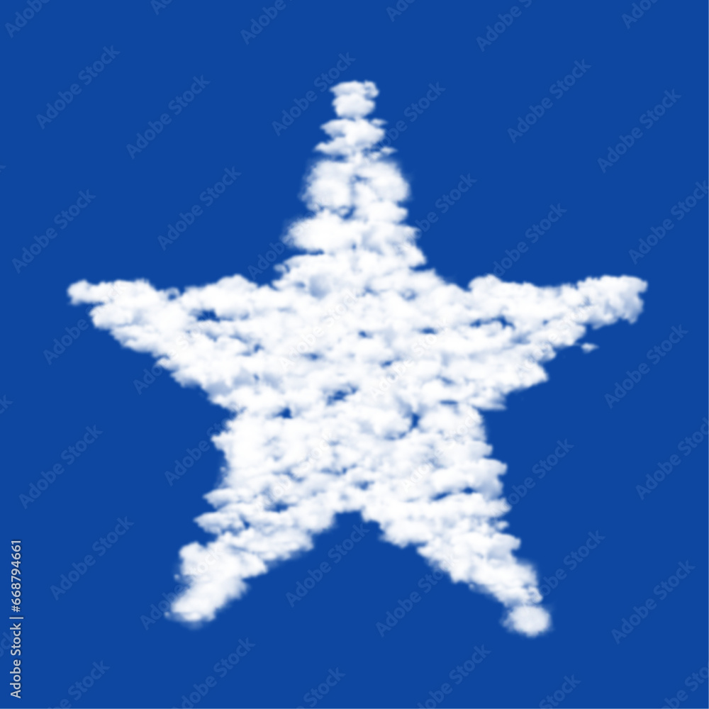 Poster clouds in the shape of a star symbol on a blue sky background. a symbol consisting of clouds in the 