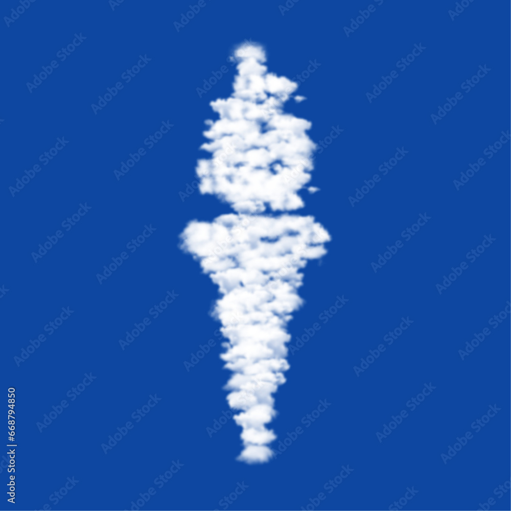 Poster clouds in the shape of a torch symbol on a blue sky background. a symbol consisting of clouds in the