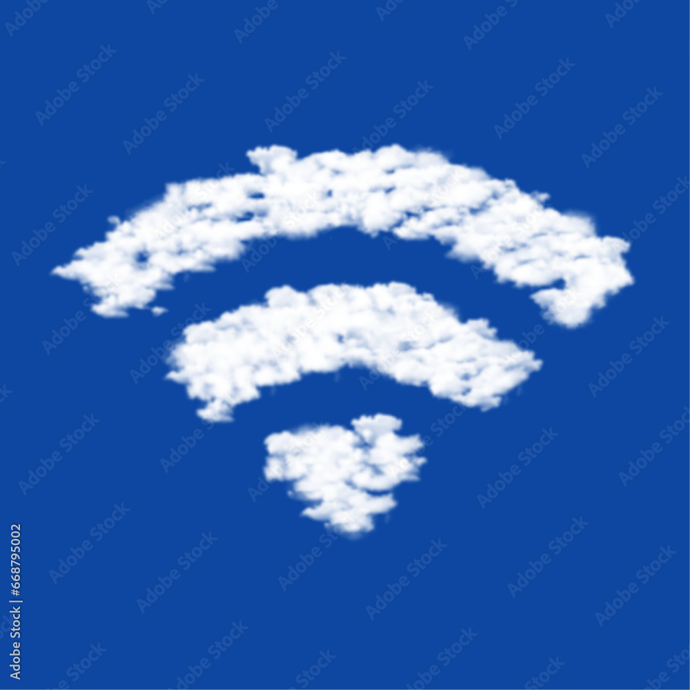 Aufkleber clouds in the shape of a wifi symbol on a blue sky background. a symbol consisting of clouds in the 