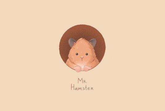 Cute hamster emblem  in the raund frame illustration