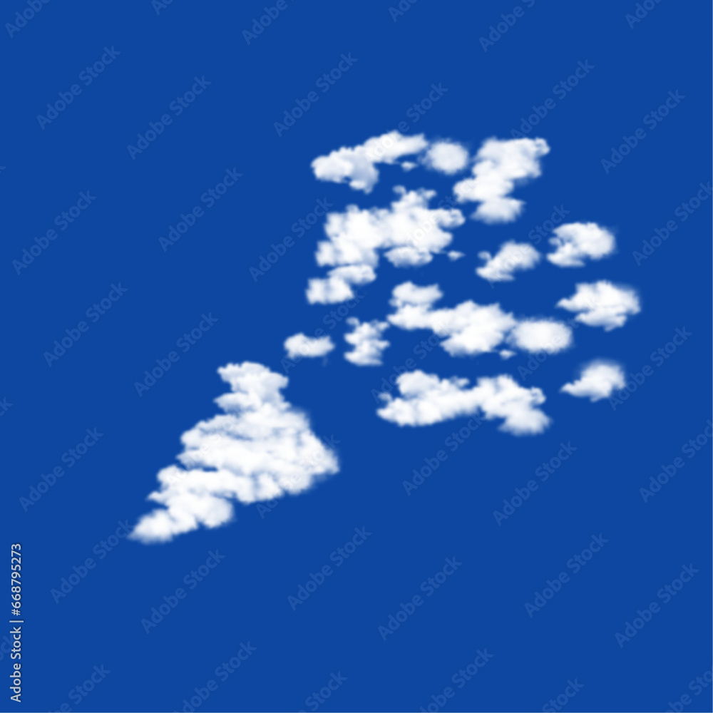 Poster clouds in the shape of a exploding party popper on a blue sky background. a symbol consisting of clo