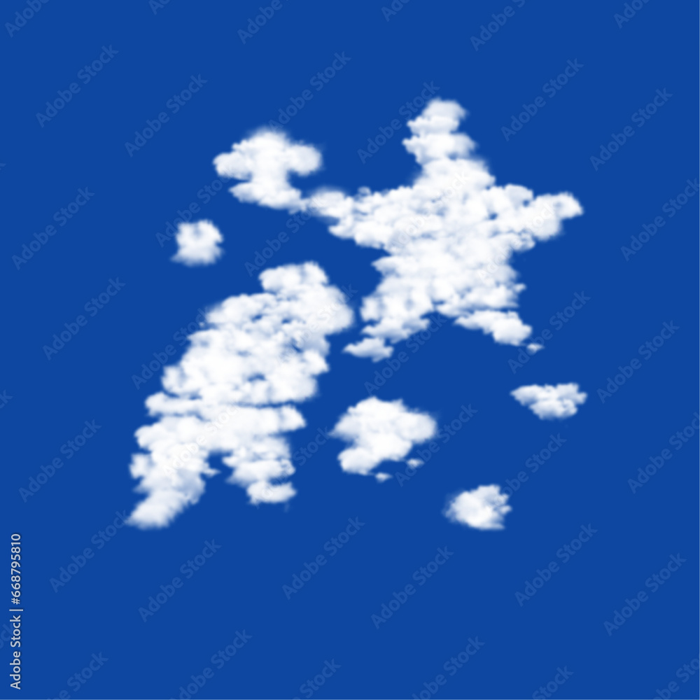 Poster clouds in the shape of a fireworks symbol on a blue sky background. a symbol consisting of clouds in