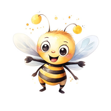 watercolor little bee, kid cartoon illustration