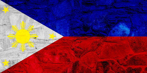 Flag of Republic of the Philippines on a textured background. Concept collage.