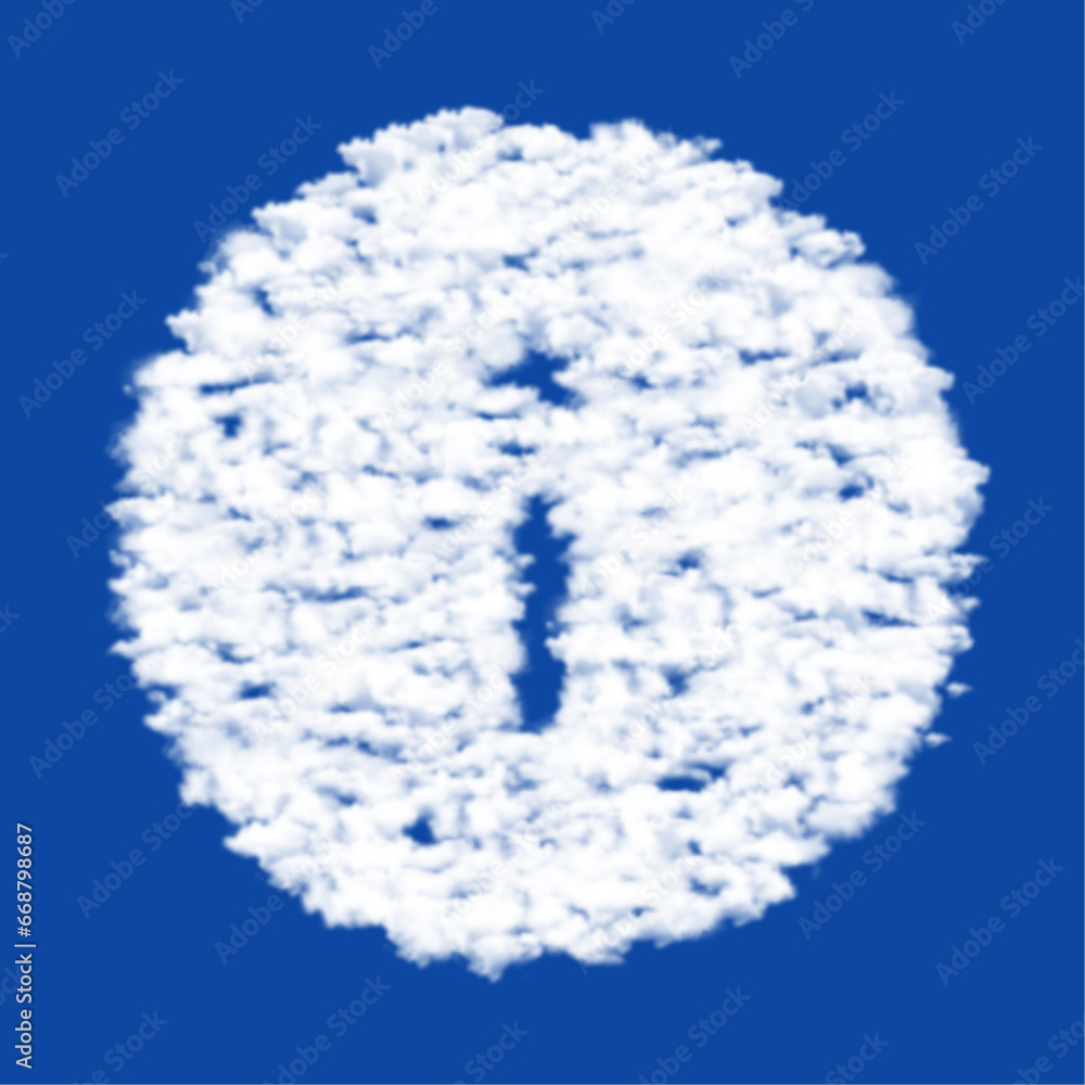 Poster clouds in the shape of a info symbol on a blue sky background. a symbol consisting of clouds in the 