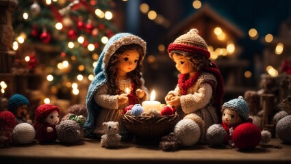 Incredibly detailed Christmas amigurumi and Nativity scenes are trending on ArtStation with perfect composition and intricate beauty