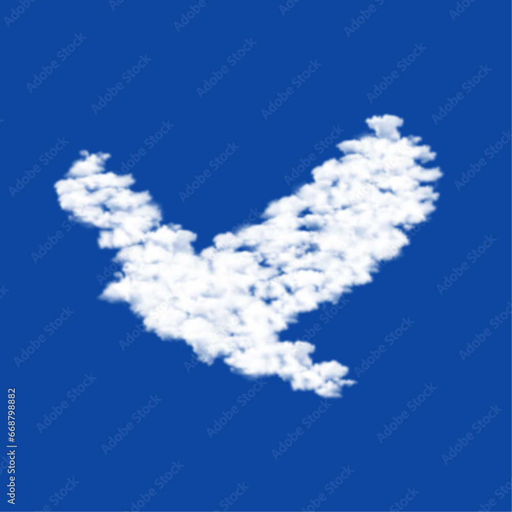 Poster clouds in the shape of a eagle symbol on a blue sky background. a symbol consisting of clouds in the