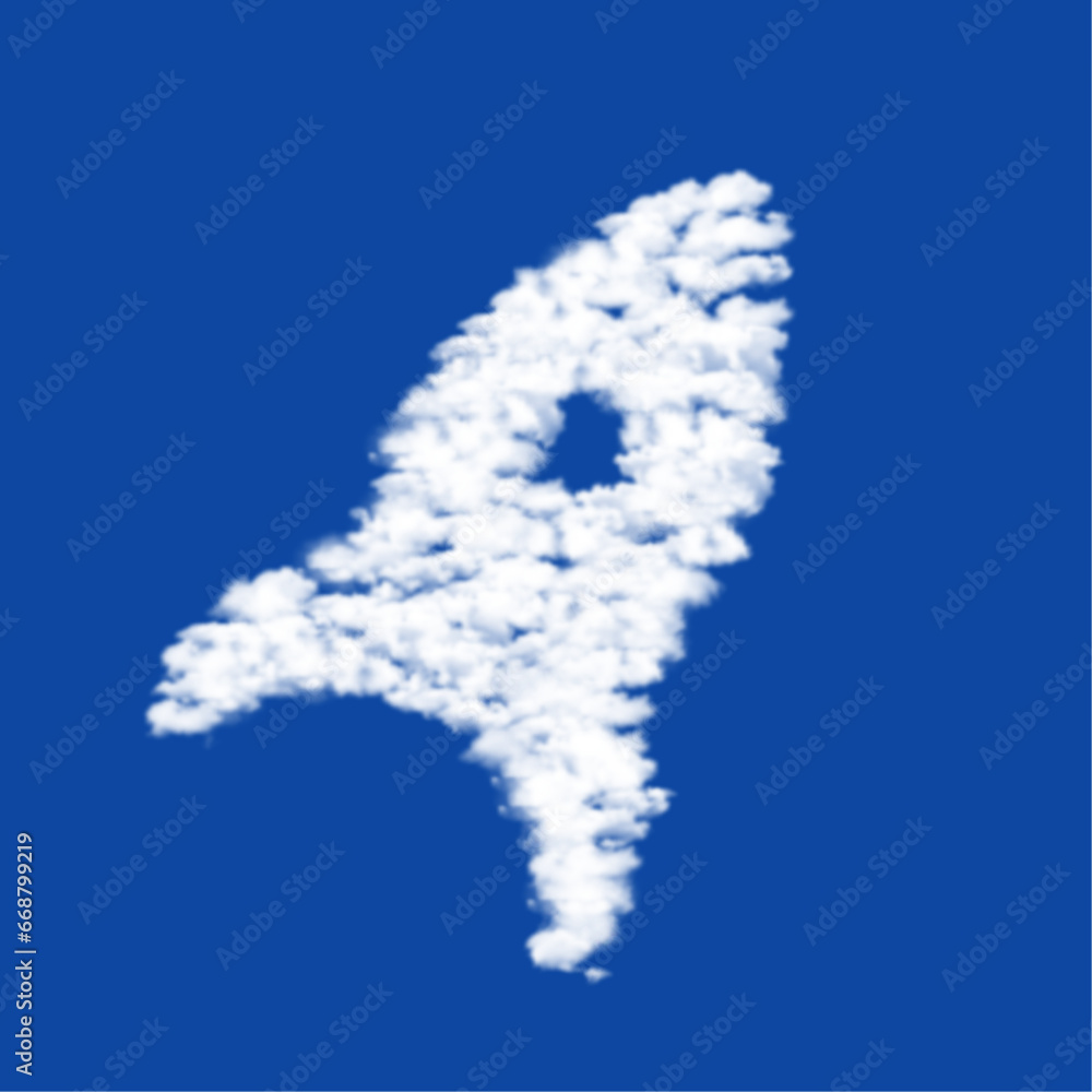 Poster clouds in the shape of a rocket symbol on a blue sky background. a symbol consisting of clouds in th