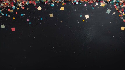 raining gold confetti isolated on black, party background concept with copy space for the award ceremony, New Year's Eve 