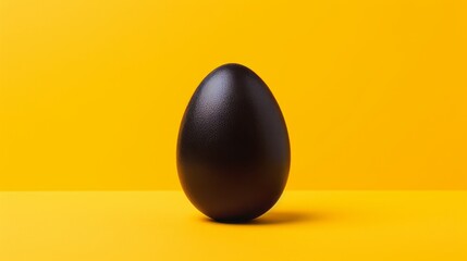 one black egg on a yellow background. - obrazy, fototapety, plakaty