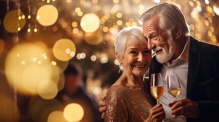 Elderly couple celebration anniversary on Christmas, New year , Valentine day