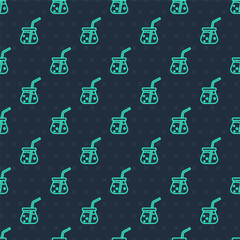 Green line Fresh smoothie icon isolated seamless pattern on blue background. Vector