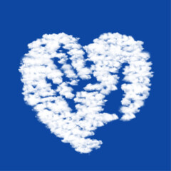 Clouds in the shape of a mom with baby symbol on a blue sky background. A symbol consisting of clouds in the center. Vector illustration on blue background