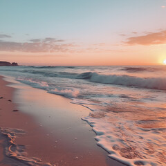 beach sunset with tropical leaves