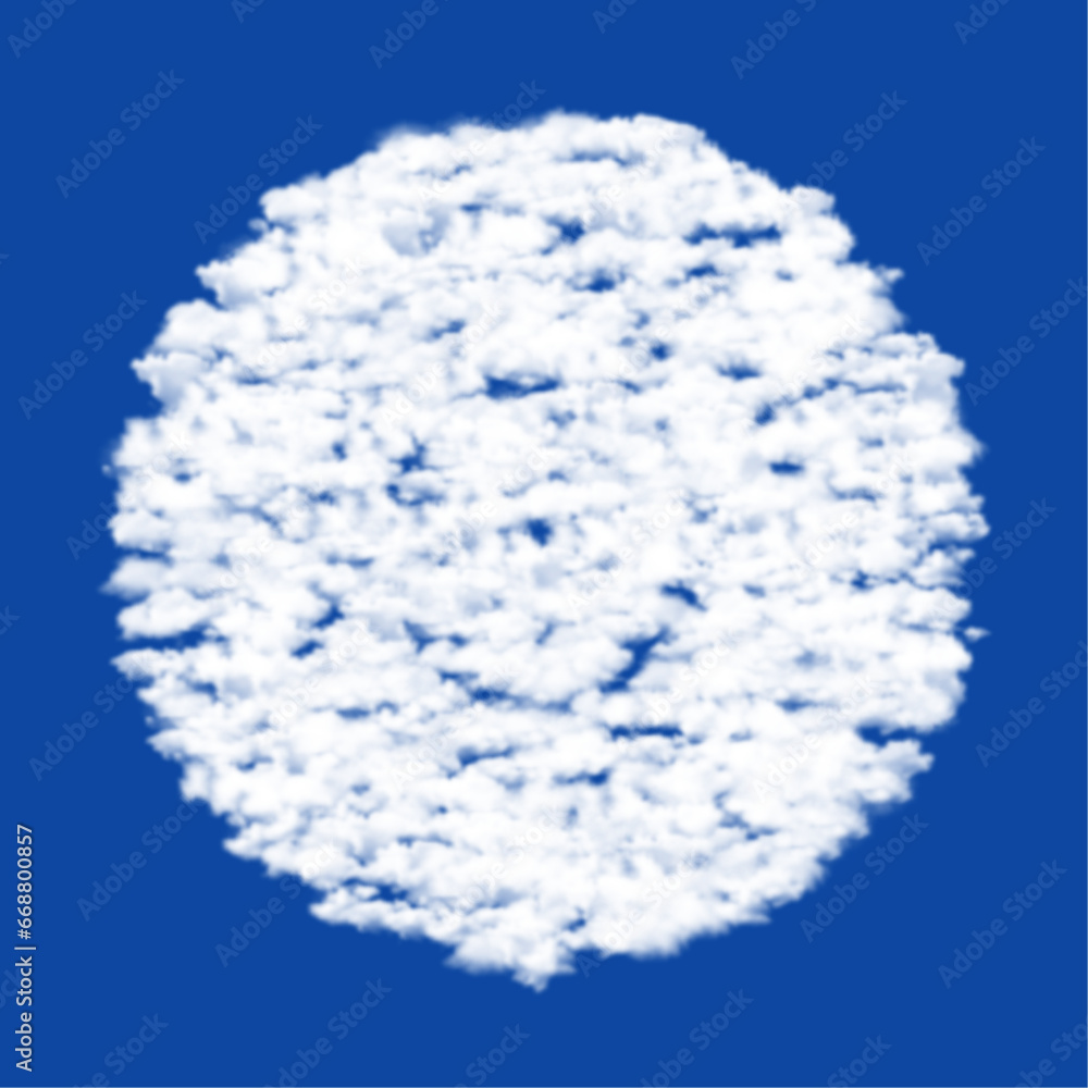 Poster clouds in the shape of a gramophone record symbol on a blue sky background. a symbol consisting of c