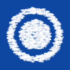 Clouds in the shape of a radio button symbol on a blue sky background. A symbol consisting of clouds in the center. Vector illustration on blue background