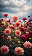 Vibrant Dahlia Delight: A Field of Colorful Blooms