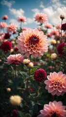 Vibrant Dahlia Delight: A Field of Colorful Blooms