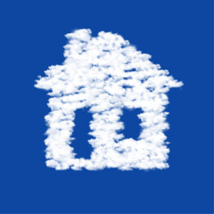 Clouds in the shape of a house symbol on a blue sky background. A symbol consisting of clouds in the center. Vector illustration on blue background