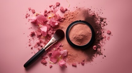 brush with blush on marble background.