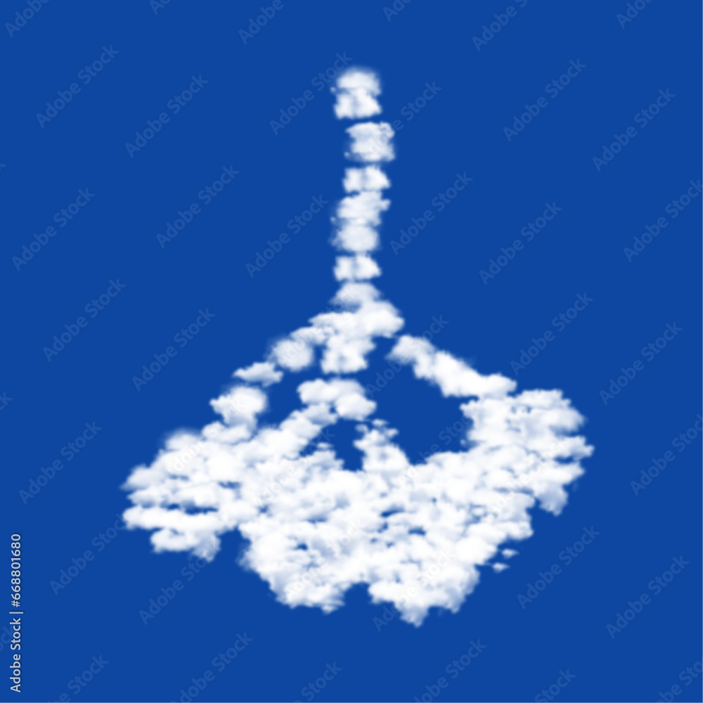 Poster clouds in the shape of a rowan berry on a blue sky background. a symbol consisting of clouds in the 